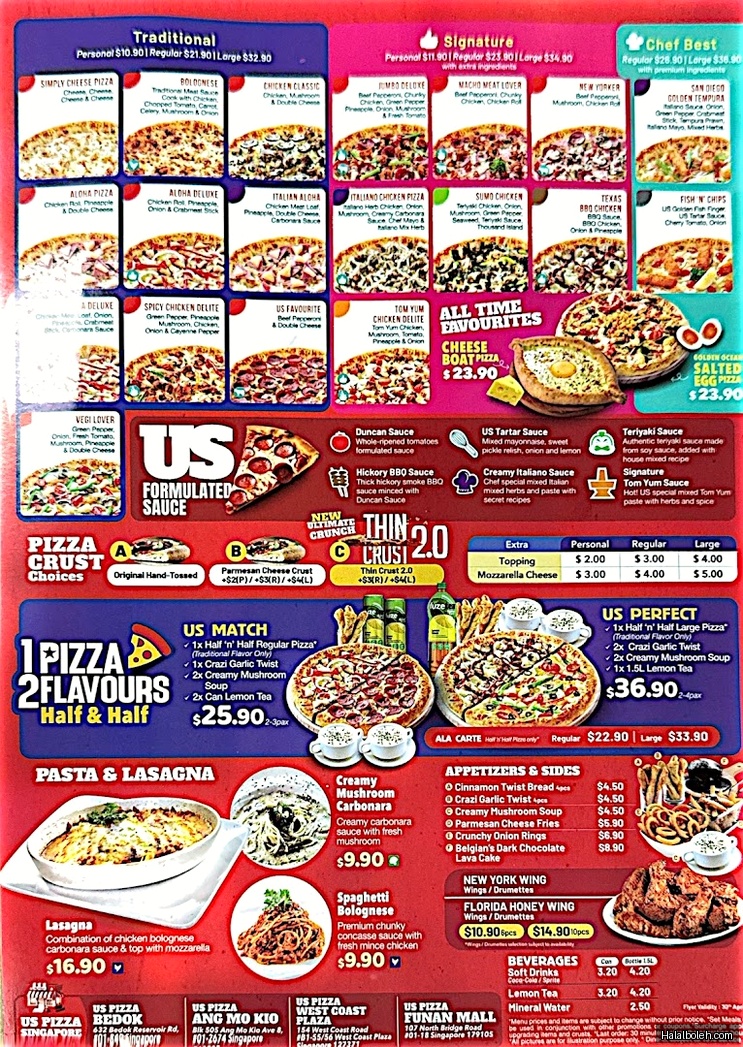 US Pizza - menu