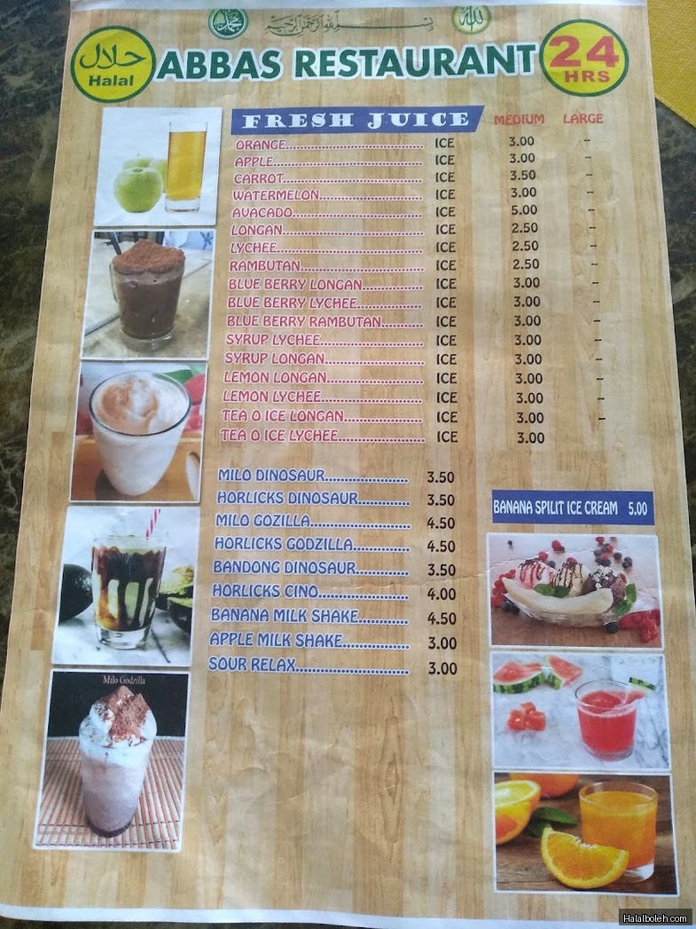 Abbas Restaurant - menu
