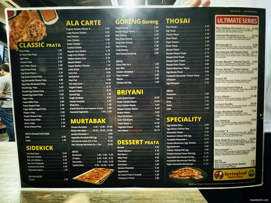 Springleaf Prata Place - menu