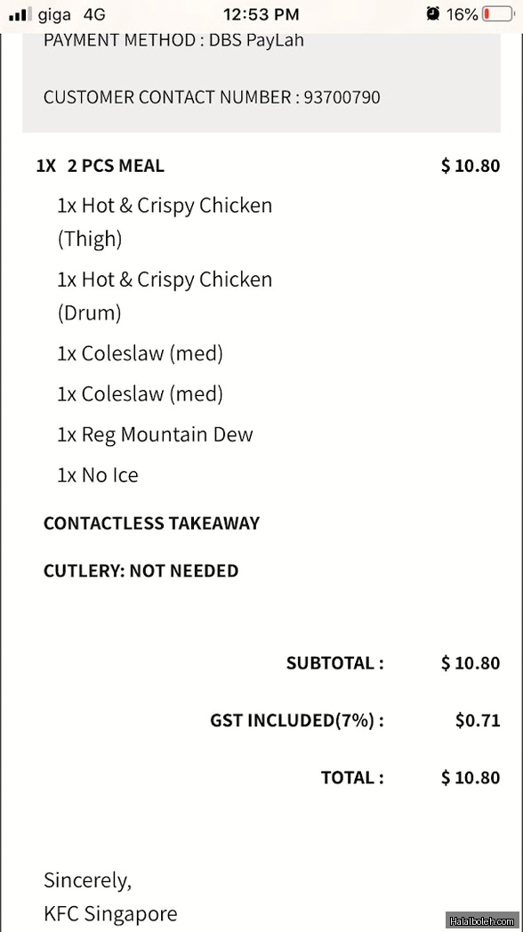 KFC - menu