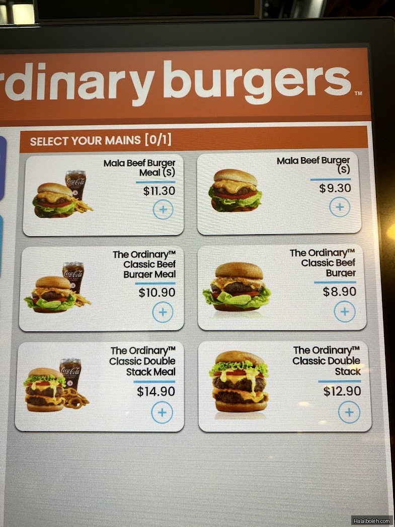 Ordinary Burgers - menu